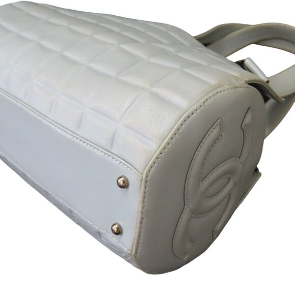 Authentic CHANEL CC Chocolate Bar Quilted Leather Bowler Shoulder Bag Purse Blue - Picture 9 of 15